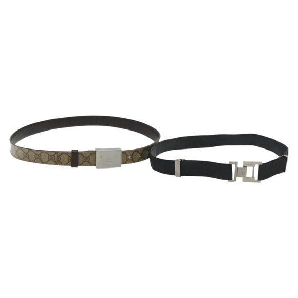 GUCCI GG Supreme Belt Leather 2 Set Black Beige